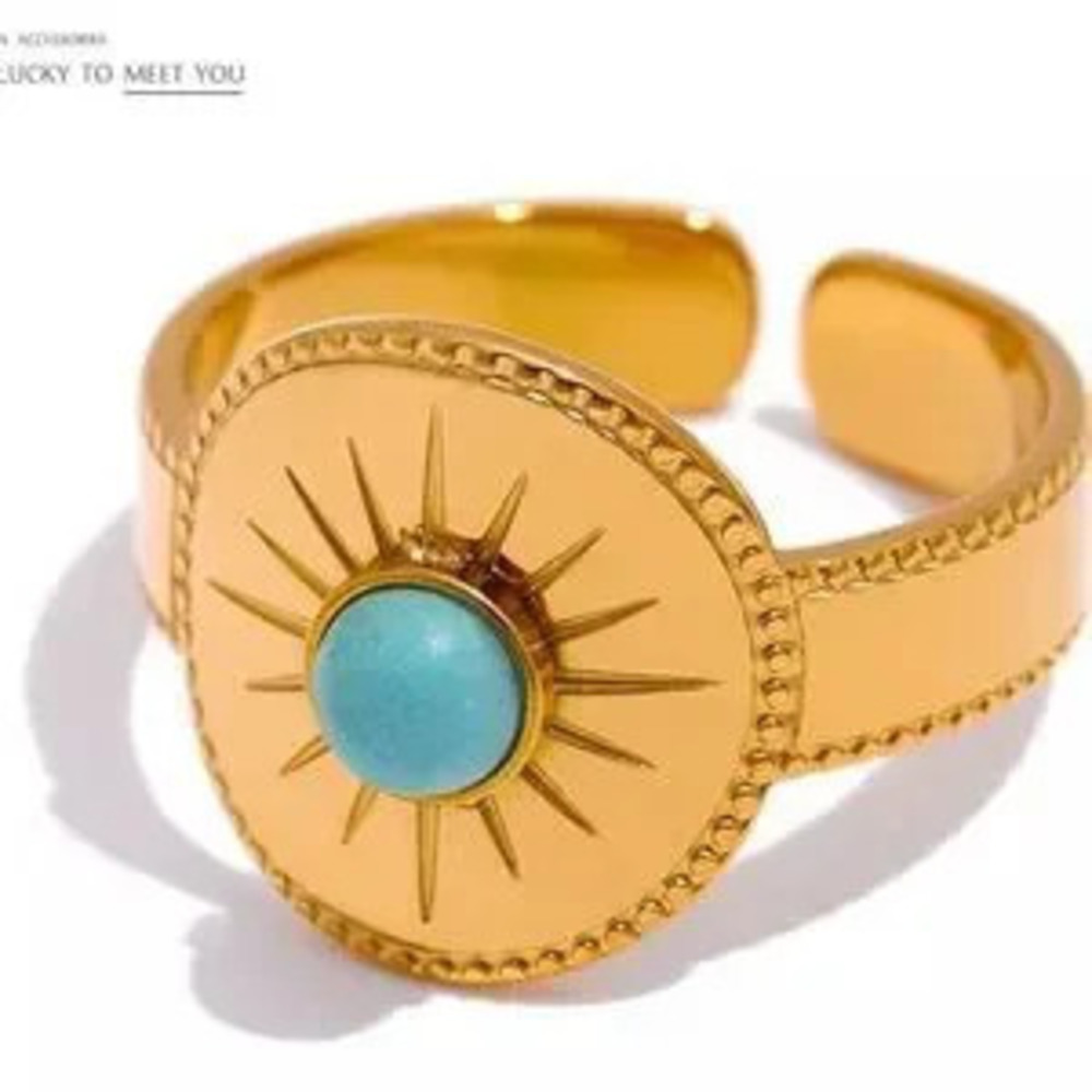 18k Gold Blue Stone Open?Ring Statement Ring